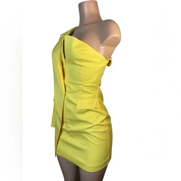 Blazer dress with one shoulder yellow unique piece size small - Picture 5 of 14
